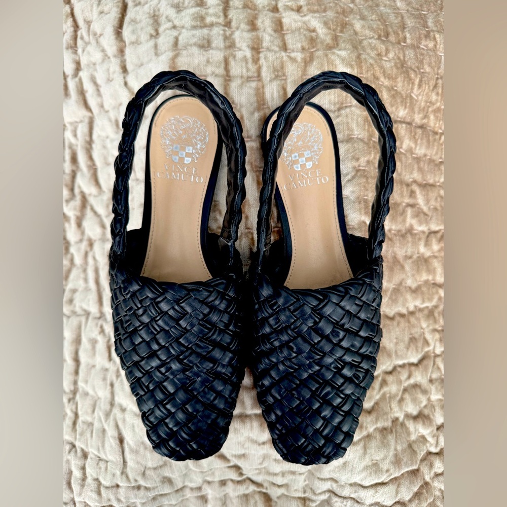 Vince Camuto Lasnit Black Woven Mules Size 8.5